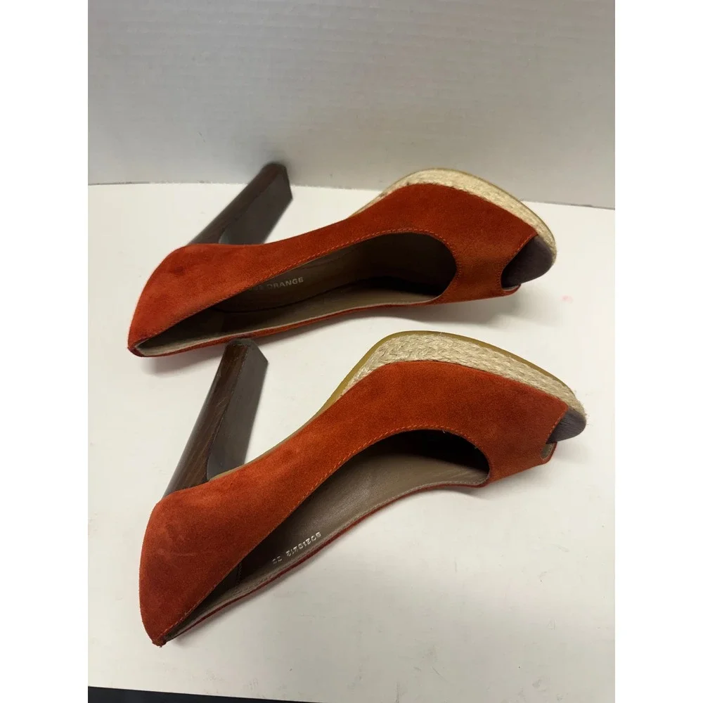 Boss Orange Burnt Orange Suede Peep Toe Platform Espadrille Block Heels 39 8.5